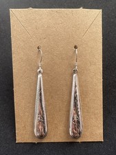 Hallmarked Sterling Silver Drop Dangle Earrings Engraved Teardrop