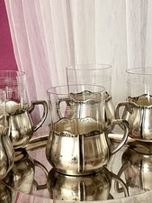 Antik WMF 6 Teeglashalter &6 Glaseins&auml;tze Versilbert Art D&eacute;co  3x Strau&szlig;enmarke