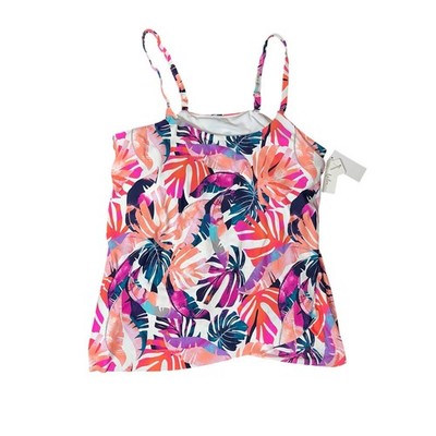 Leilani Plus White Pink Orange Floral Tank Swim Top Padded Loose Fit NWT 20W
