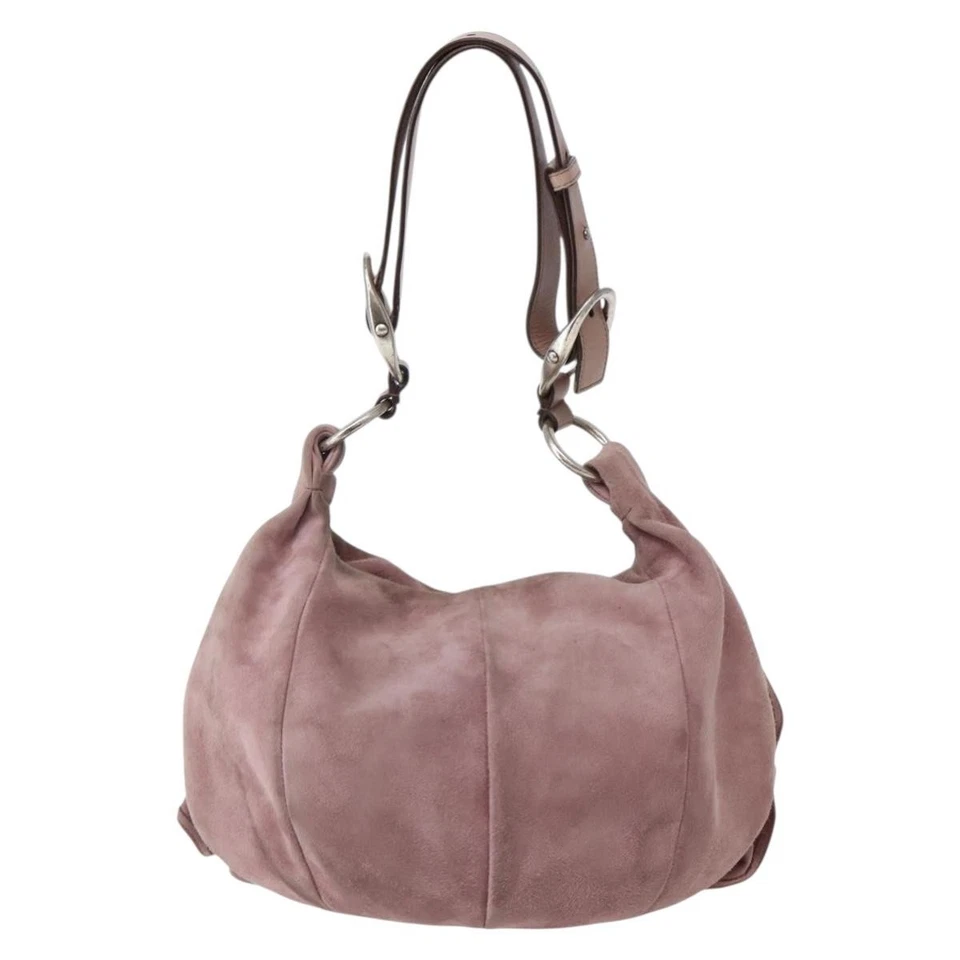 Auténtico bolso de hombro SAINT LAURENT Rive Gauche gamuza rosa plata 143766 Foto 2 de 4