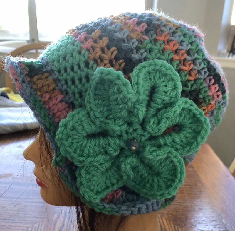 JADE Green Blue OrangeFALL Summer CLOCHE BEANIE CAP FLAPPER HAT HAND CROCHET new