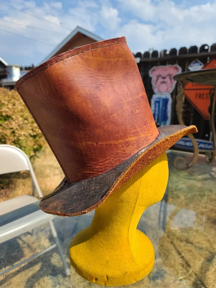 Винтажный 70-х Buffalo кожи шляпа Mad шляпник деревенский стимпанк 8» высокий взрослых S-M - Изображение 3 из 4