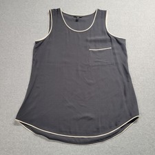 Eileen Fisher Silk Georgette Crepe Scoop Neck Tank Graphite Women's Size Small