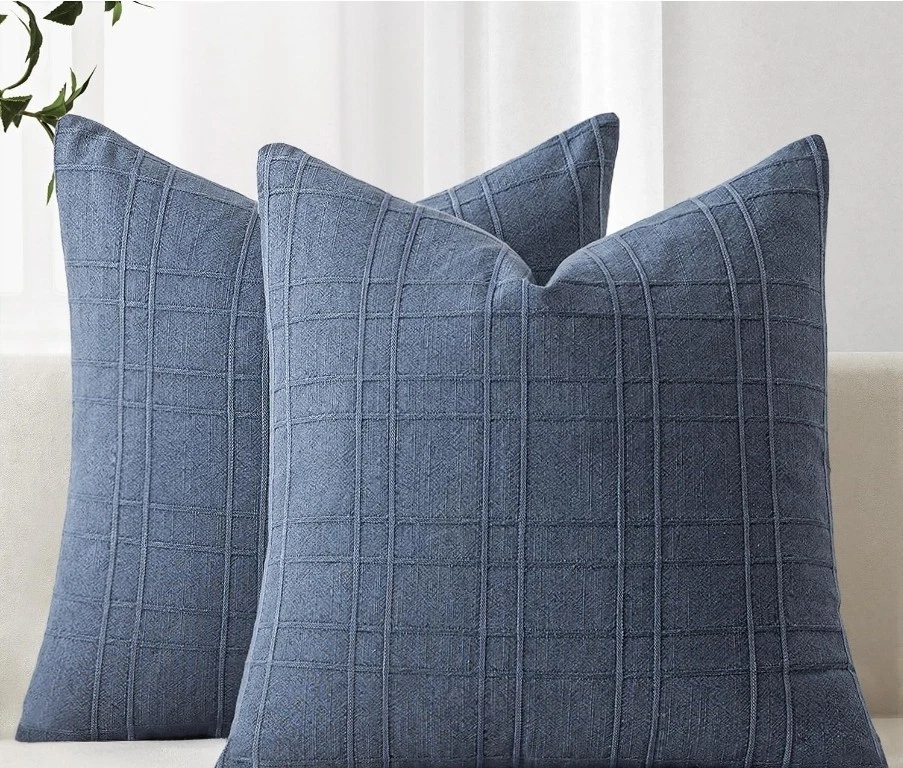 MIULEE Decorative Linen Check Throw Pillow Covers Neutral Farmhouse 20x20in