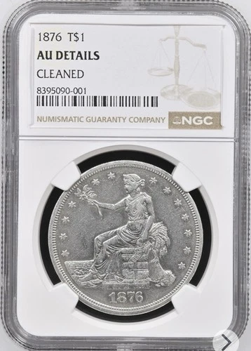 1876 Trade Dollar NGC AU Details Cleaned. Beautiful coin with nice eye appeal.