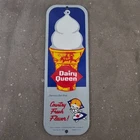 VINTAGE DAIRY QUEEN FAMOUS OLD US GASOLINE OIL GAS PUMP ENAMEL PORCELAIN SIGN