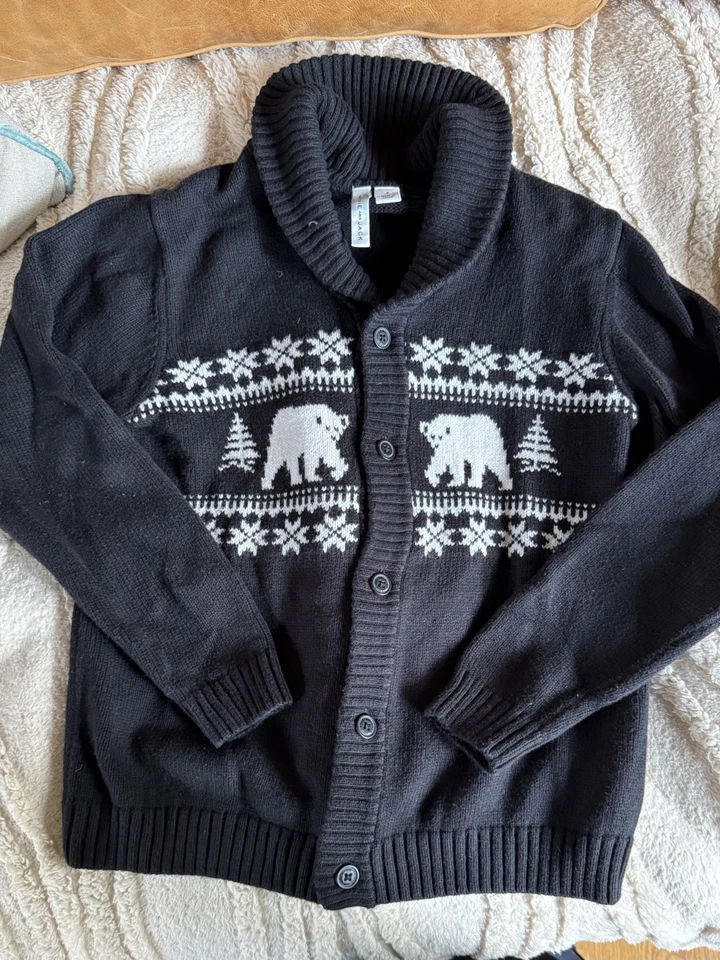 Janie and Jack Textured Shawl Cardigan Size 8 Polar Bear, Snowflakes And Trees - Image 2 of 4