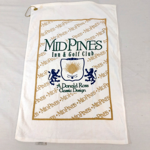 Mid Pines Golf Course Golf Bag Towel with Clasp White Cotton by Devant