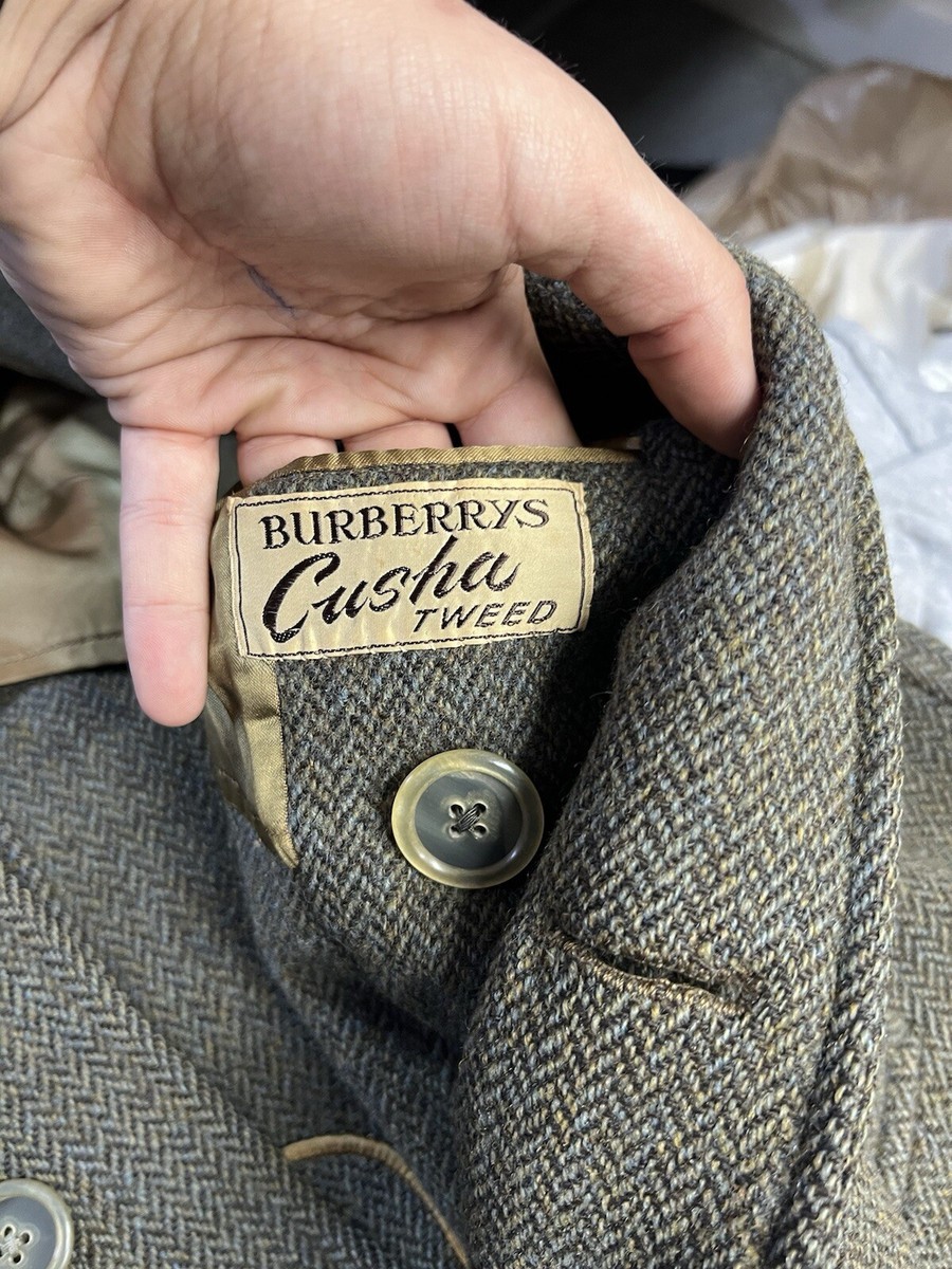 Vintage Burberrys Cusha Tweed Wool Trench Coat Rare England