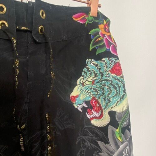 Pantalones cortos de baño Christian Audigier para hombre embellecidos negros 36 - Imagen 3 de 4