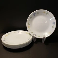 Corelle White Secret Garden Blue Yellow 4 Pc 6.75" Bread Dessert Plate Set