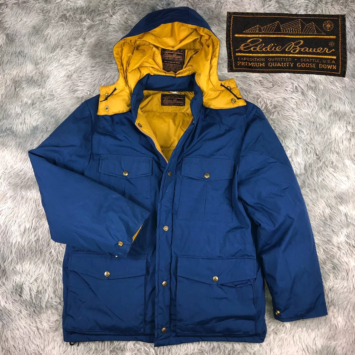 Vintage 1980’s EDDIE BAUER Premium Goose Down Fill Blue Yellow Parka Jacket  M