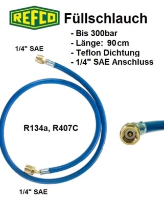 Refco High Quality Kältemittelschlauch, Füllschlauch 1/4'' SAE 90 cm, blau