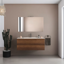 Mobile Bagno Sospeso 120 Cm specchio lavabo e Lampada LED  MADE IN ITALY legno