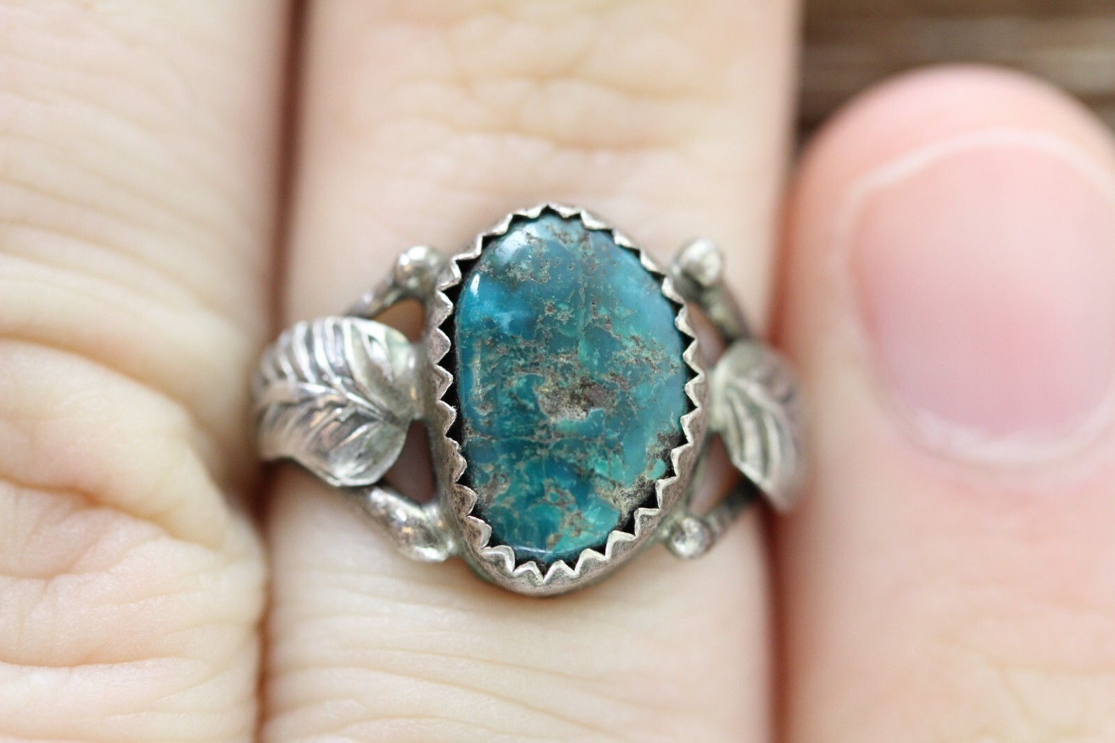 VINTAGE NATIVE AM INDIAN TURQUOISE STERLING SILVER 925 RING SZ 5.75 ...