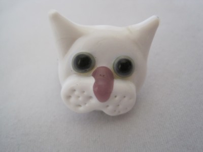 Cat Head White Glass Blown Pin Hand Made Sam's Love Glass  3/4''