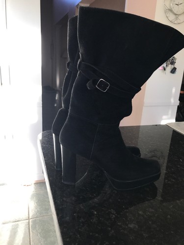 Stuart Weitzman Black Suede Sport High Heel Boots Size 7M - Picture 5 of 10