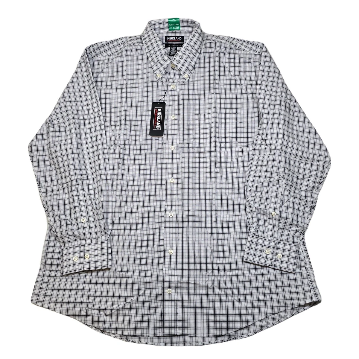Kirkland Signature Men's Tailored Fit Dress Shirt - 100% Cotton, White,  Size 17.5 Neck 38/39 Sleeve