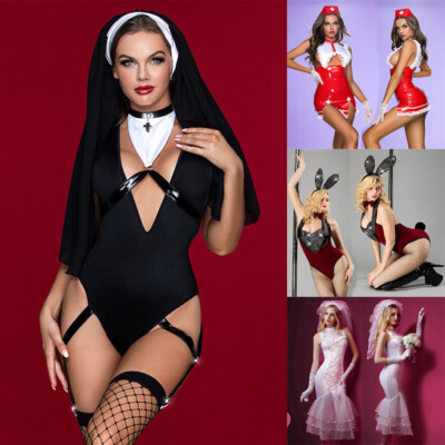 Sexy Lingerie Nun Uniform Cosplay Bodysuits Underwear Teddy Costumes Night Dress