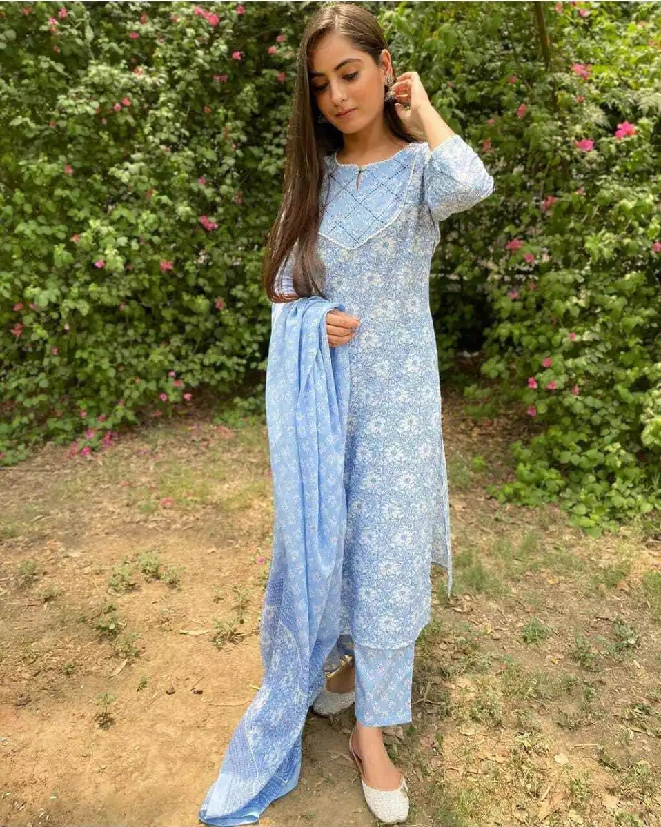 3 piece Blue kurti for women Bollywood designer Kurti Pakistani Eid Outfit