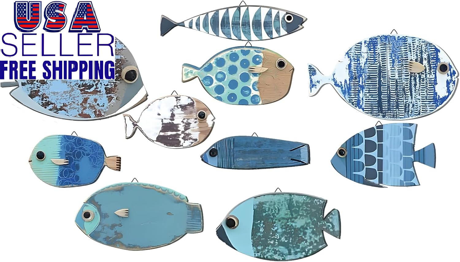 10 Pcs Fish Wall Decor Wooden Fish Wall Hanging Decor Beach Wall Decor Wood Scho