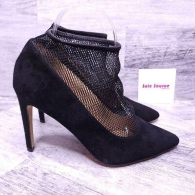 Leith Caged Mesh Net Sock Suede Pointed Toe Pump Black Women's sz 8 NEW