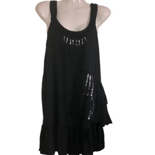 Steve Madden dress M black ruffles and rivets sleeveless whimsy Gothic grunge