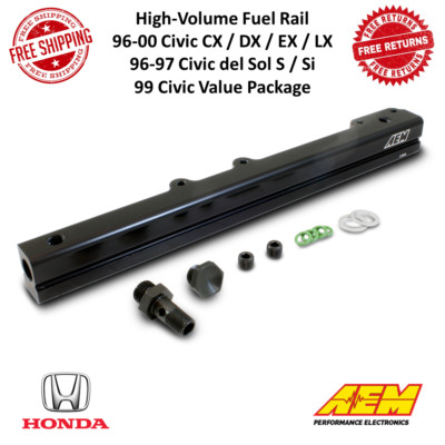 AEM 25-109BK Black High Volume Fuel Rail Fits 96-00 Civic & 96-97 Del Sol S/Si