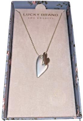 new Lucky Brand two Hearts necklace silver gold tone metal nib