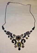 Ayala Bar Necklace Handmade Artisan Swarovski Crystals Black Adj Up to 19"