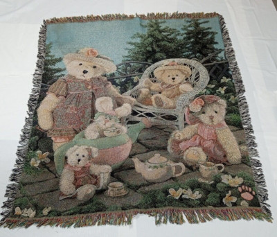 Vintage Bears And Rabbit Design Throw Blanket Large Size 62'' x 56''