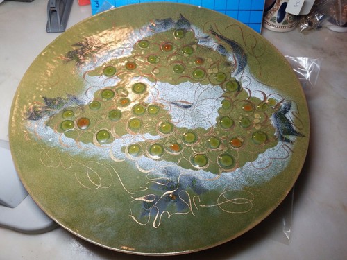 Sascha Brastoff MCM Enamel Over Copper LARGE 17.5" Wall Art Plate - Grapes - Picture 10 of 10