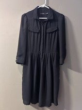 UNIQLO x Jil Sander +J Black V Neck Button Up MIDI Dress Office Career Minimal S