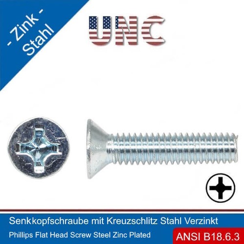 Senkkopfschraube 5/16-18 UNC mit Kreuzschlitz Phillips Stahl Verzinkt | - Picture 9 of 11
