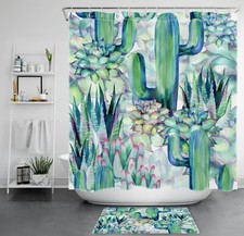 Tropical Green Succulent Plant Cactus Shower Curtain Bathroom Accessories Set