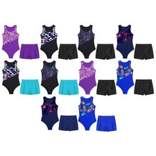Kids Girls Leotard Shirts Bodysuit  Shorts Children Gymnastics Gym Set Dancer