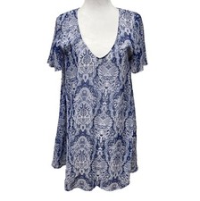 Show Me Your Mumu Kylie Mini Dress. Medium. Blue Floral Short Sleeves, V-neck.