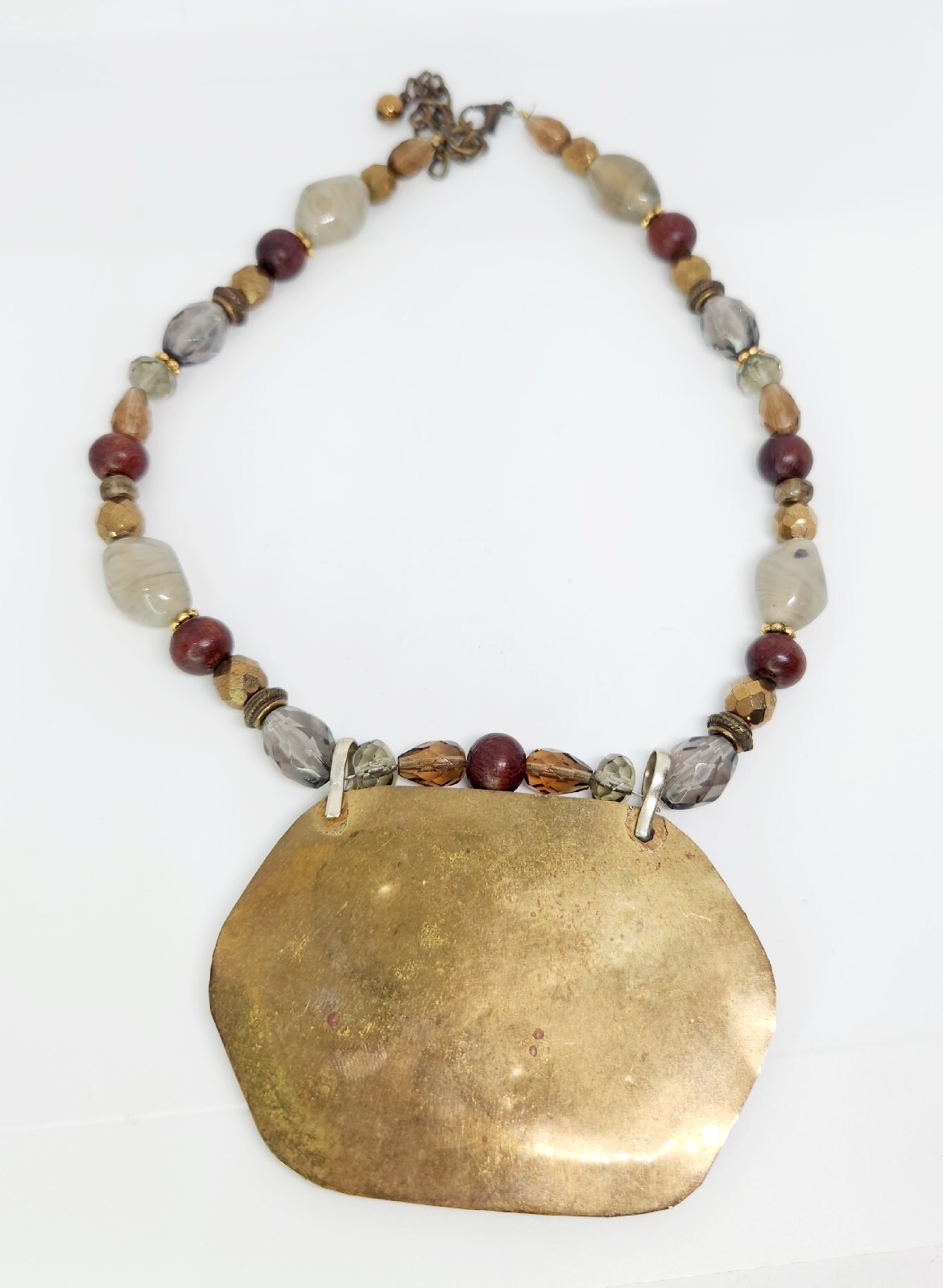 Large Chunky Brass Stone Mosaic Inlay Pendant Beaded … - Gem