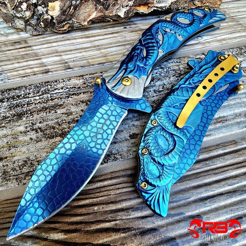 8.5" SKIN DRAGON SCALES SPRING OPEN BLADE ASSISTED FOLDING POCKET KNIFE Fantasy - Picture 39 of 41
