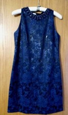 Maggy London blue black brocade beaded lined party cocktail dress size 8 - MINT