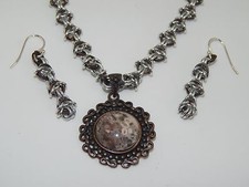 Natural Turritella Agate & Antique Copper Pendant & hand-made Chain Maille Set 