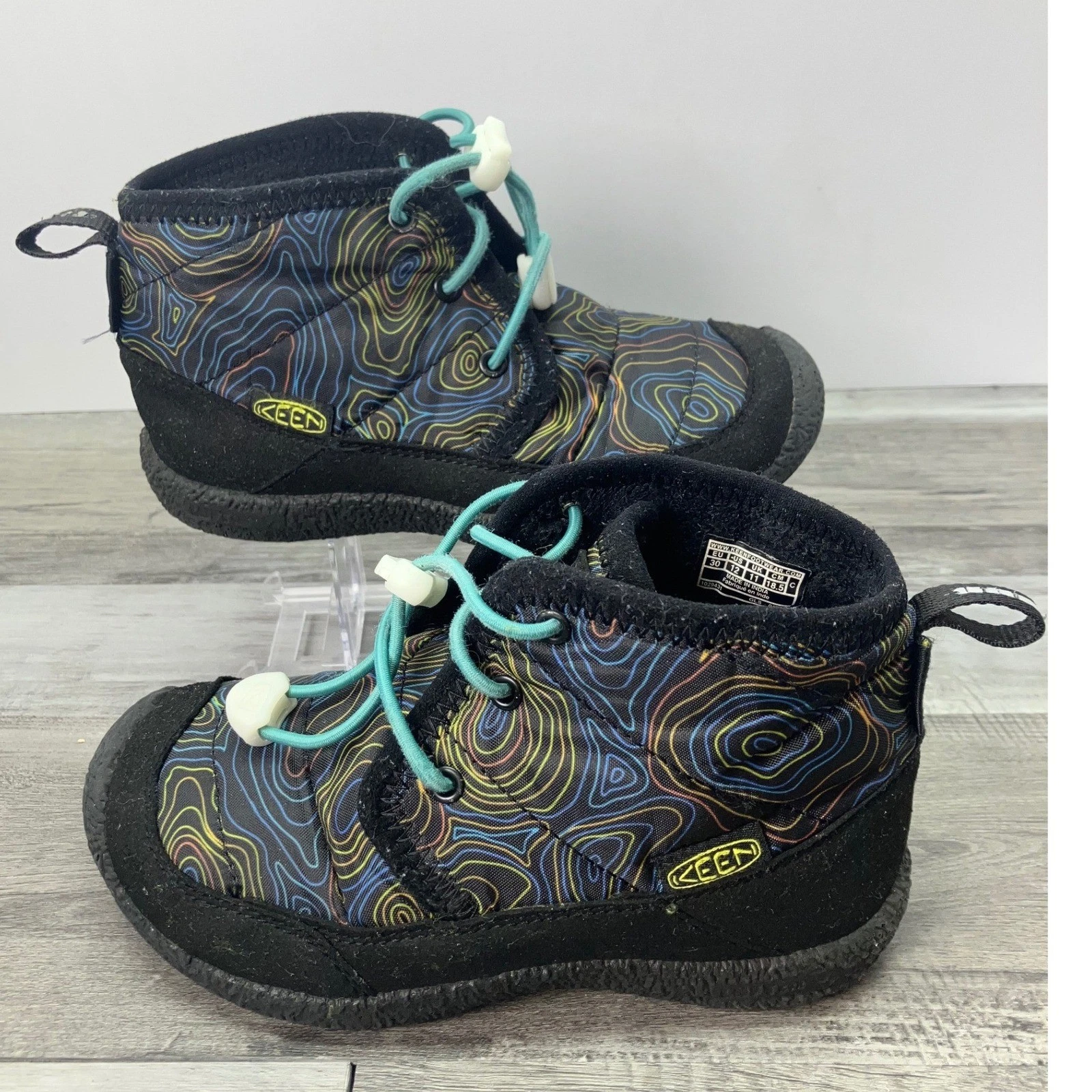 Keen Howser II Waterproof Chukka Kids Boots Black Topo Print 1029431 US 12 EU 30