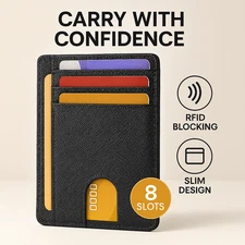 RFID Blocking Wallet Slim Leather Card Holder for Men Women Front Pocket Black