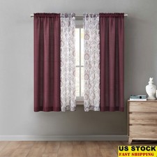 4-Piece Curtain Set Light Filtering Rod Pocket Textured Solid Sheer Panels New