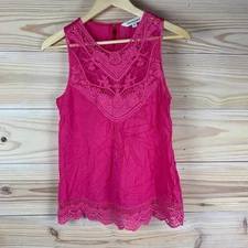 Davi Dani Top Small Pink Lace Sleeveless Tank Bright Ethnic Festival Boho