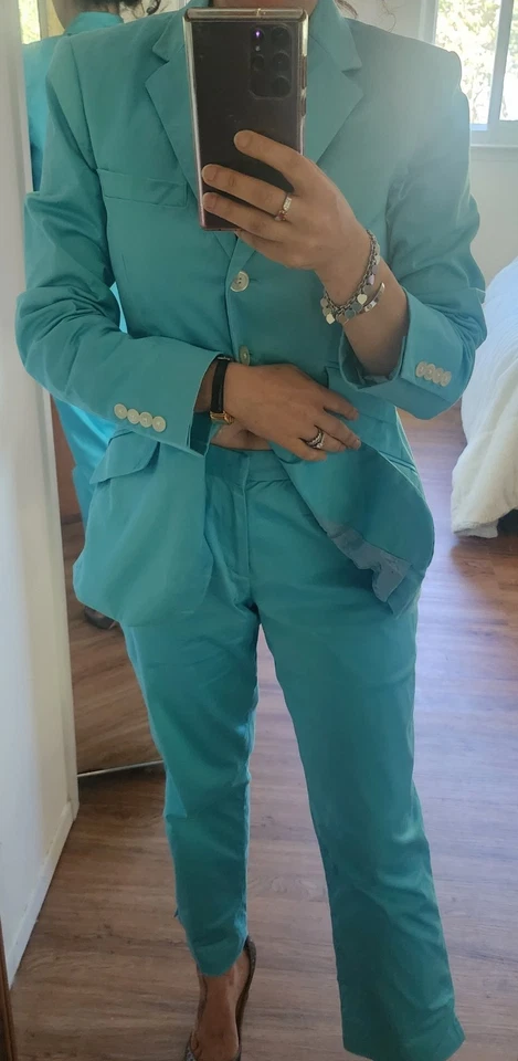 Lauren Ralph Lauren Pant Suit Women Size 6 Blue Blazer Pants - Image 3 of 4