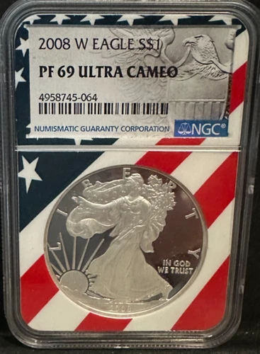 2008-W Silver American Eagle PF69 ULTRA CAMEO Flag Core