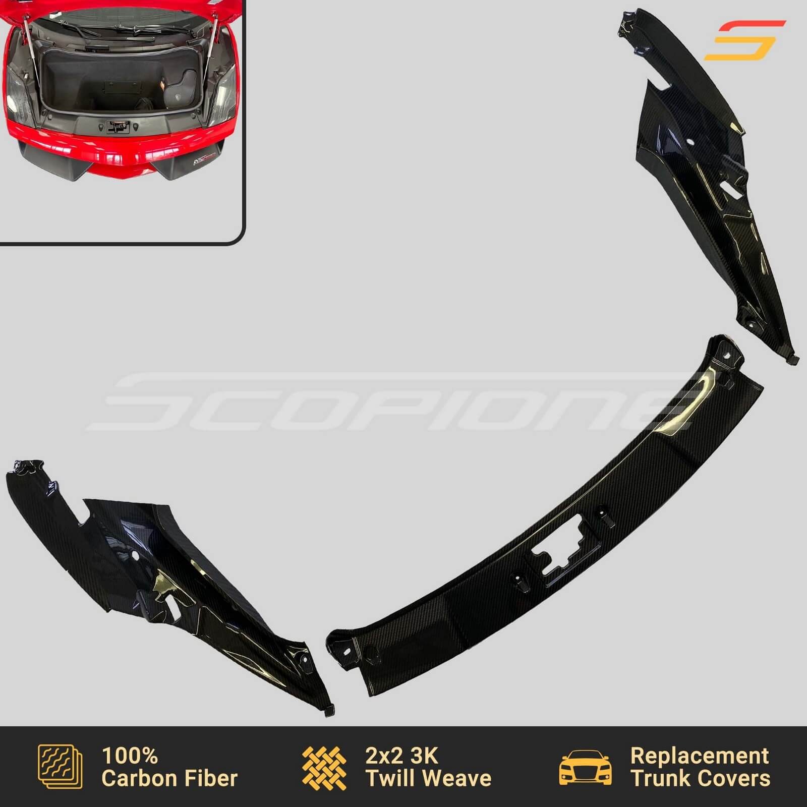 Scopione Carbon Front Hood Trunk Covers Panel Kit for Lamborghini 09-14 Gallardo