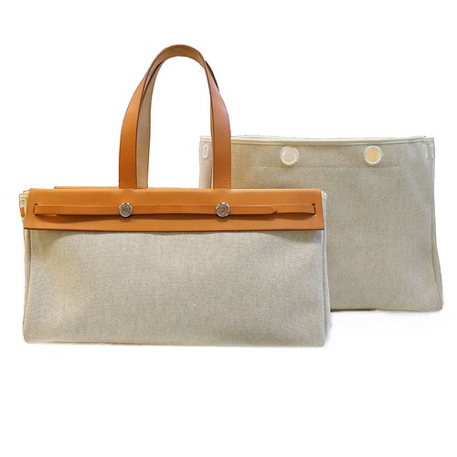 Hermes Herbag GM Natural Ecru Beige Tote Toile Unisex #BCB1187