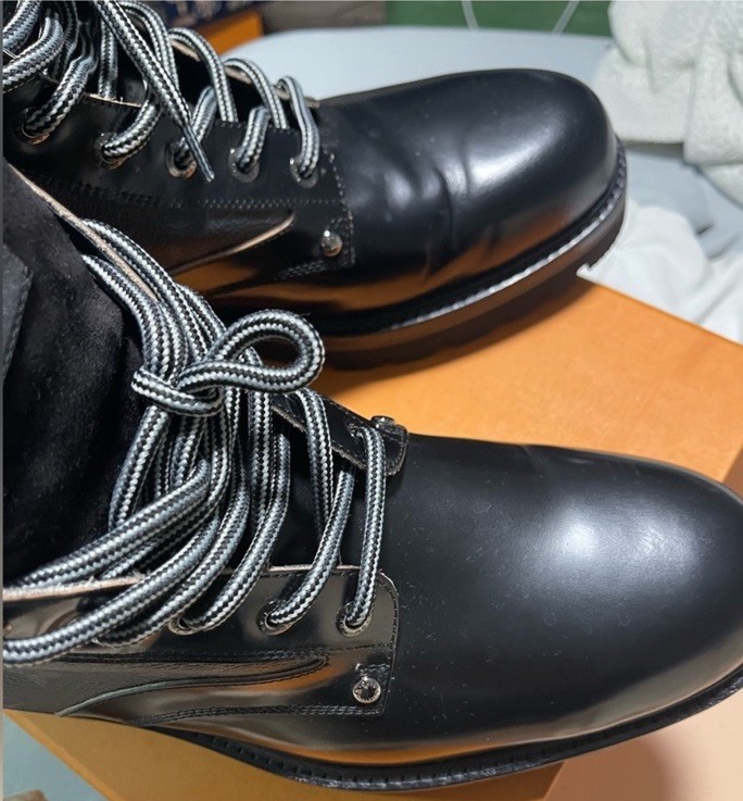 Louis Vuitton Black Monogram Lace-Up Ankle Boots Leather Men's